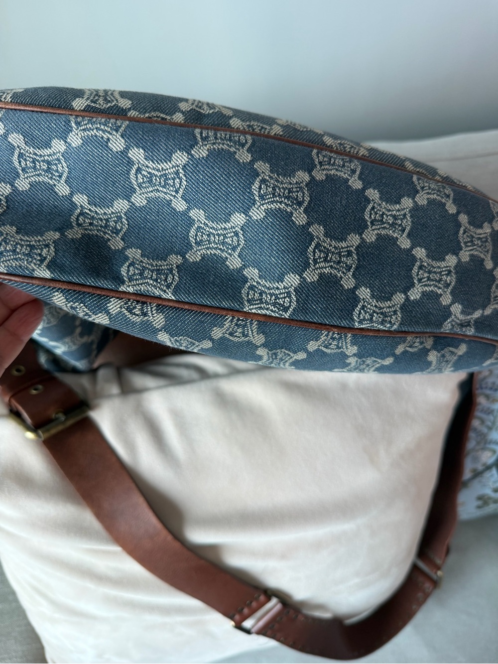 Celine Blue Monogram Canvas Crossbody with Brown Leather Strap - Picture 7 of 13